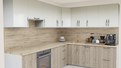 Кухня угловая Пастель сливки - Дуб Тоскана светлый